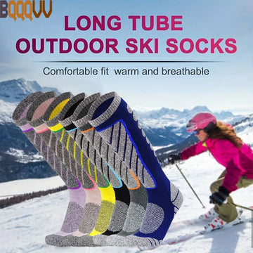 1 Pair Women's Winter Ski Sock Knee High Sporty Thermal Long Stockings Suitable For Cycling Running Skiing Snowboarding Climbing