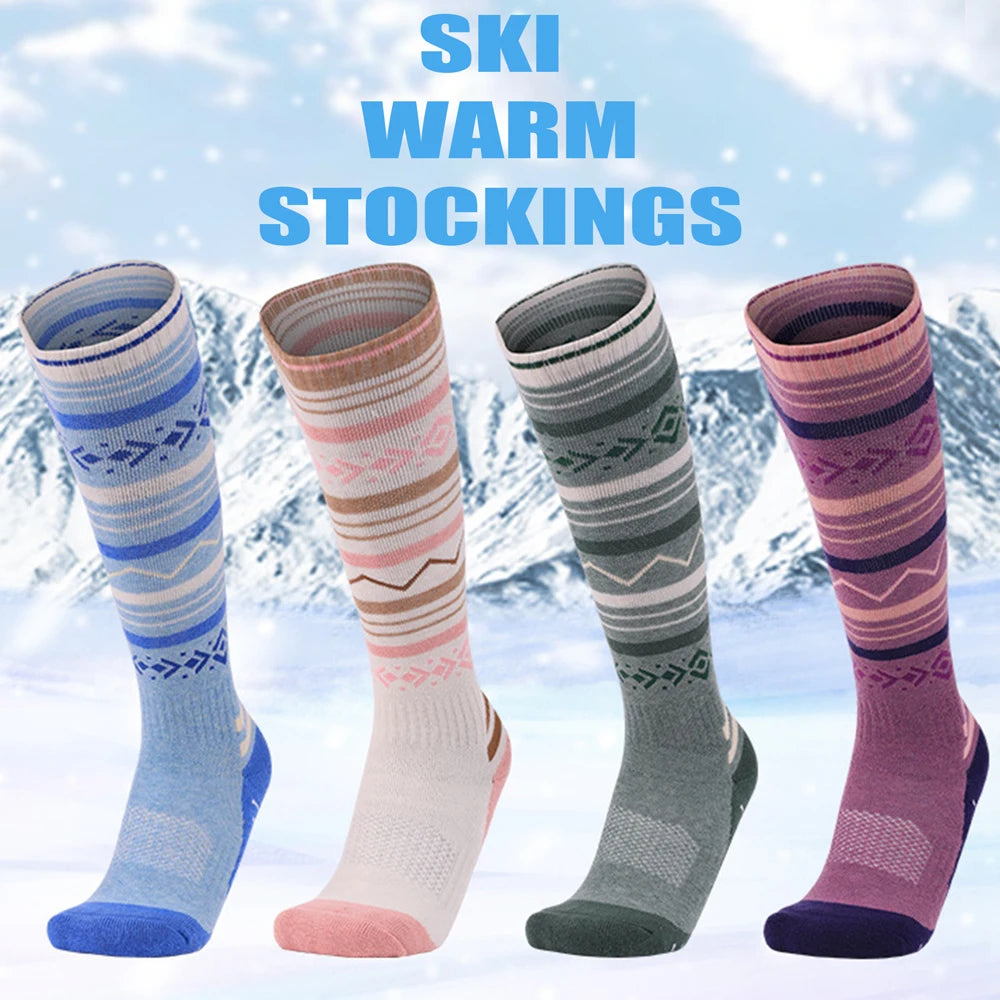 1 Pair Wool Women's Winter Ski Sock Knee High Sporty Thermal Long Stockings For Cycling Running Skiing Snowboarding Climbing