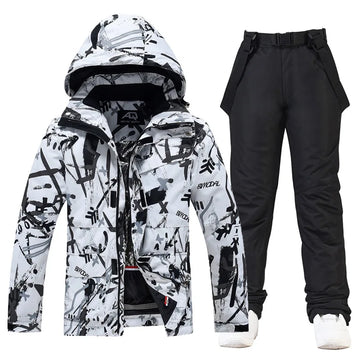 -30 New Fashion Men's and Women's Ice Snow Suit Wear Waterproof Winter Costumes Snowboarding Clothing Ski Jackets + Strap Pants