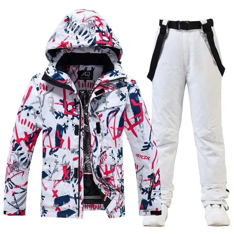 -30 New Fashion Men's and Women's Ice Snow Suit Wear Waterproof Winter Costumes Snowboarding Clothing Ski Jackets + Strap Pants