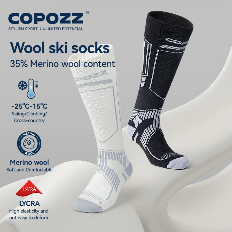 COPOZZ Merino Wool Ski Socks Men Women Outdoor Hiking Socks Thicken Warm Perspiration Quick-dry Knee High Long Socks Snowboard