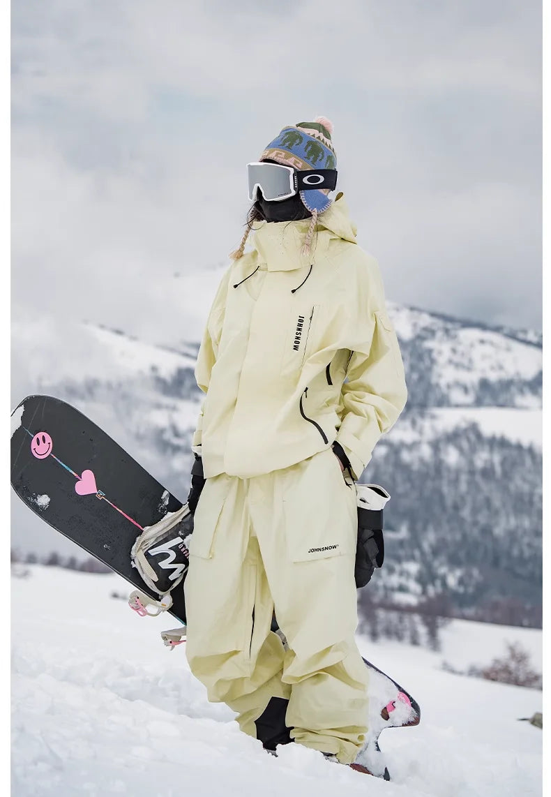 JOHN Full Pressure Adhesive 3L Ski Suit Women's 2024 Snowboard Clothes Single Board Double Board Assault Jacket Snow Pants