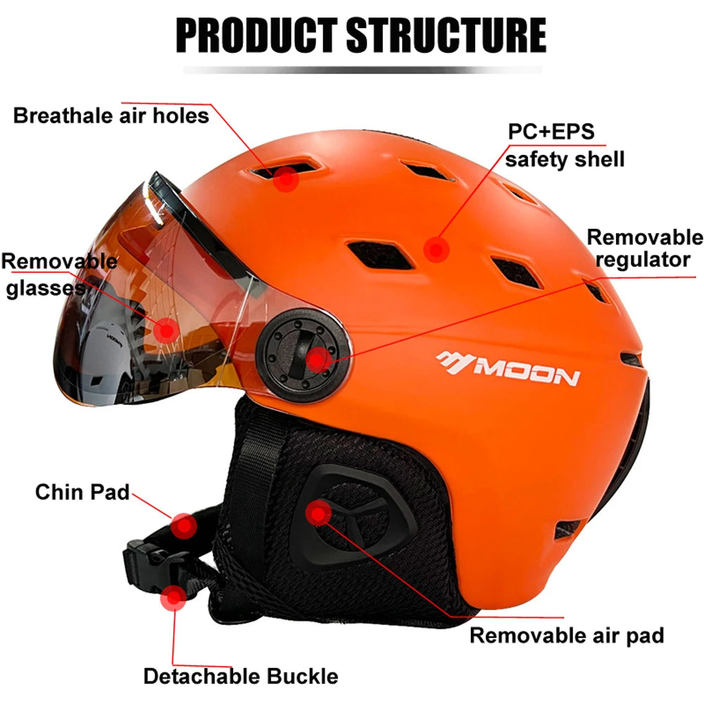 MOON Goggles Skiing Helmet Integrally-Molded PC+EPS High-Quality Ski Helmet Outdoor Adult Sport Ski Snowboard Skateboard Helmets