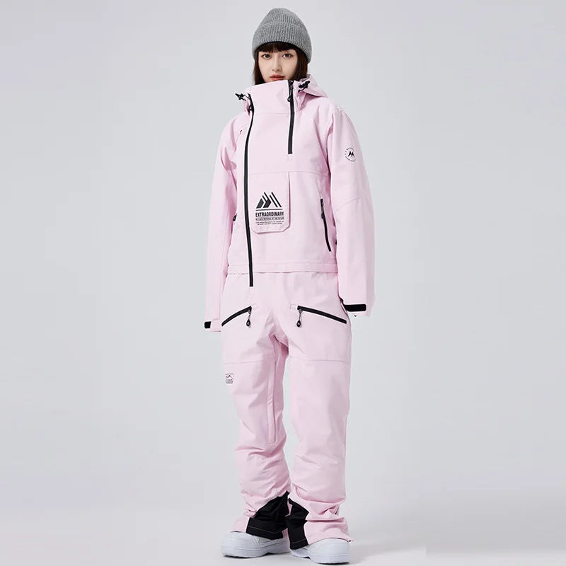 MUTUSNOW Men And Women's Warm One Piece Ski Suit Thickened Winter Waterproof Breathable Snowboard Jumpsuit Outdoor Snow Suit