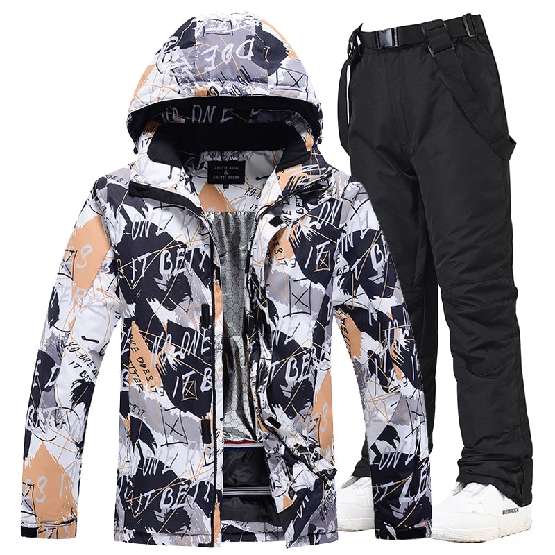 Men's Warm Colorful Ski Suit, Snowboarding Clothing, Winter Jackets, Pants for Male, Waterproof Wear, Snow Costumes, Fashion-30