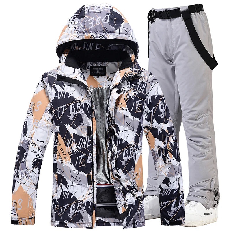 Men's Warm Colorful Ski Suit, Snowboarding Clothing, Winter Jackets, Pants for Male, Waterproof Wear, Snow Costumes,-30