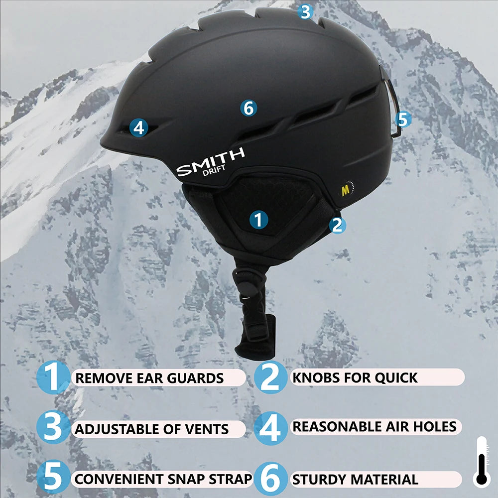 SMITH DRIFT Ski helmet overall molded ABS+PC+EPS high-quality ski helmet, outdoor sports, snowboard and skateboard safety helmet
