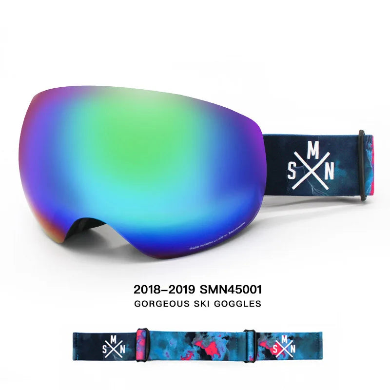 SMN-Large Mirror Snow Glasses for Men and Women,Genuine Double Anti-Fog Skiing Goggles, UV Graced,Spherical Snowboarding Eyewear
