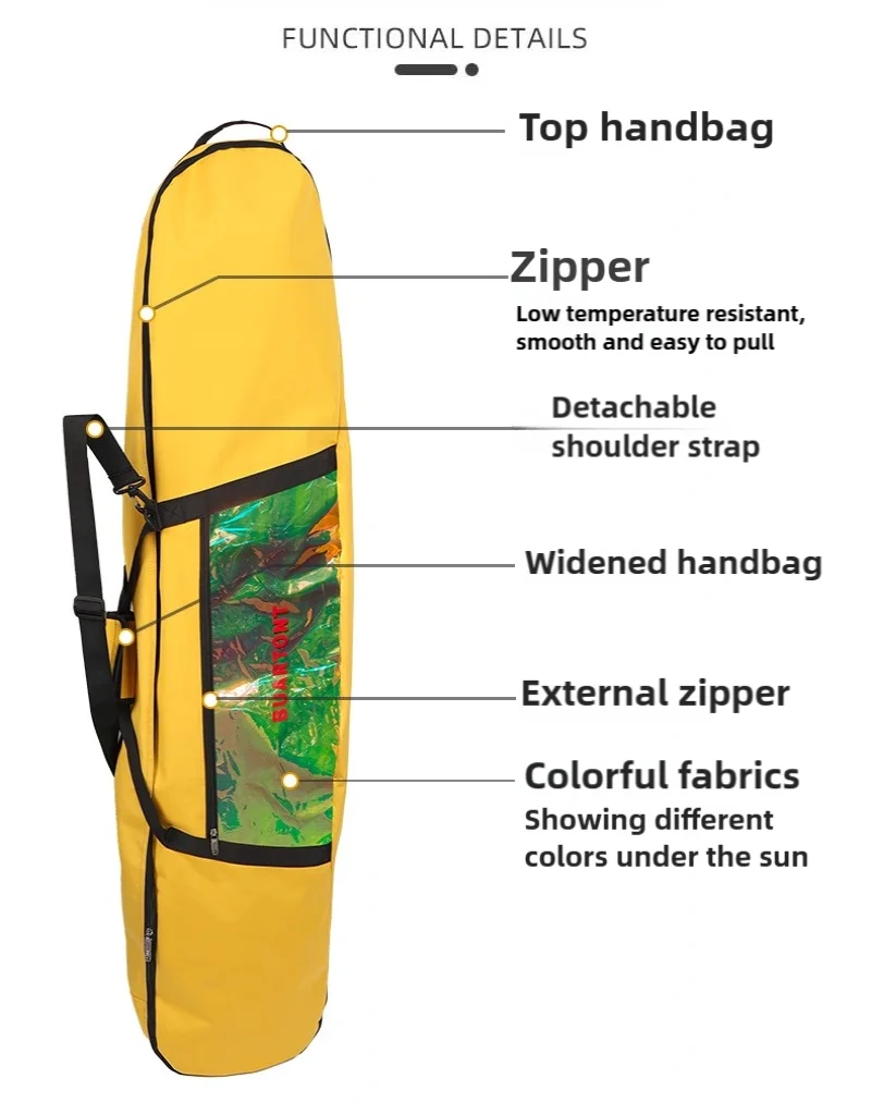 Ski Bag Snowboard Bag Wheel Padded Polyester Waterproof Bag Adjustable Length Ski Equipment for Winter Sports Outdoor Skiing