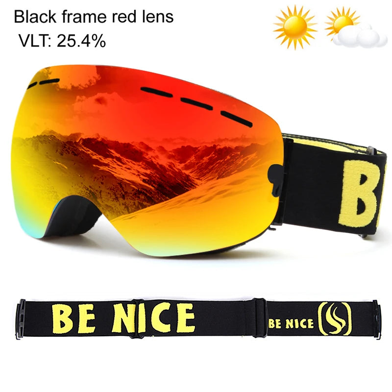 UV400 Anti-fog Double Layers Ski Goggles Big Lens Ski Mask Glasses Skiing Snow Snowboard Eyewear Mirror Polarize Goggles Adults