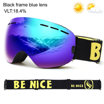 UV400 Anti-fog Double Layers Ski Goggles Big Lens Ski Mask Glasses Skiing Snow Snowboard Eyewear Mirror Polarize Goggles Adults