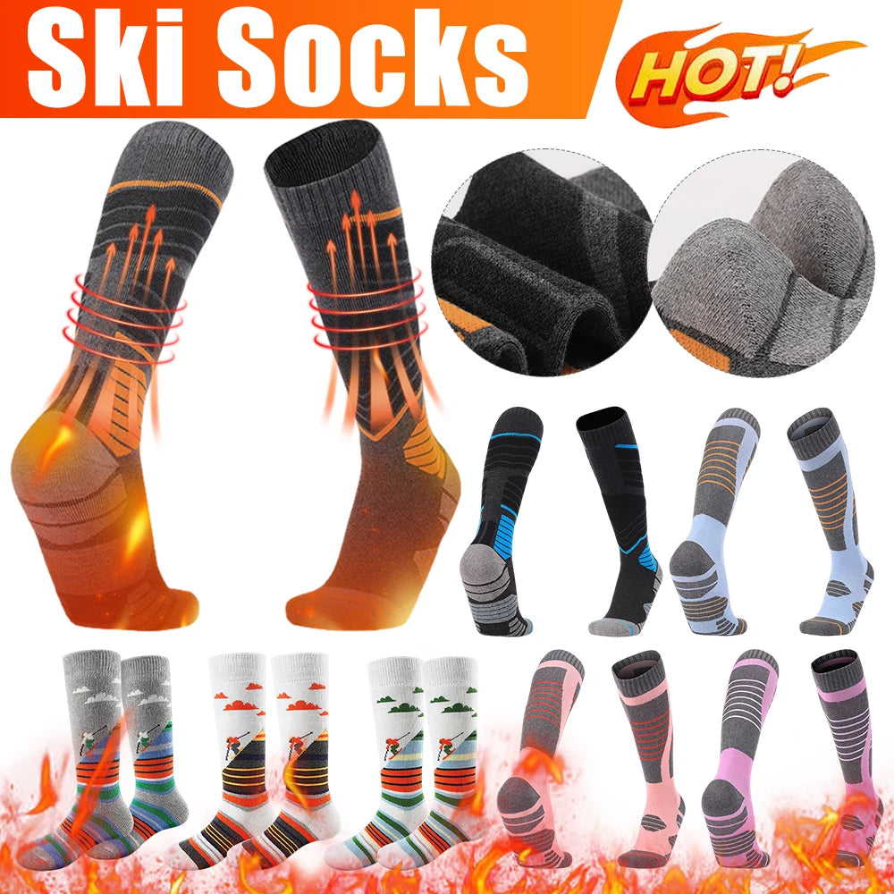 Winter Warm Ski Socks Men Women Cotton High Sports Socks Thermal Outdoor Soccer Skiing Cycling Hiking Socks Thicker Leg Sock