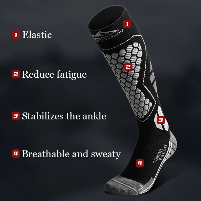 Winter Warm Wool Ski Socks Compression Anti-sprain Breathable Quick-drying Non-slip Outdoor Sport Long Tube Snow Socks Men Women